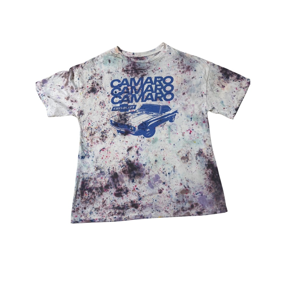 GM Official Chevrolet Camaro Graphic Tie Dye T-Shirt XS Blue Car Splatter Print